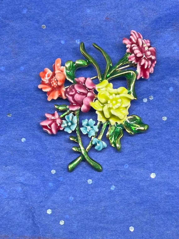 Bob Mackey enamel bouquet brooch signed colorful … - image 6