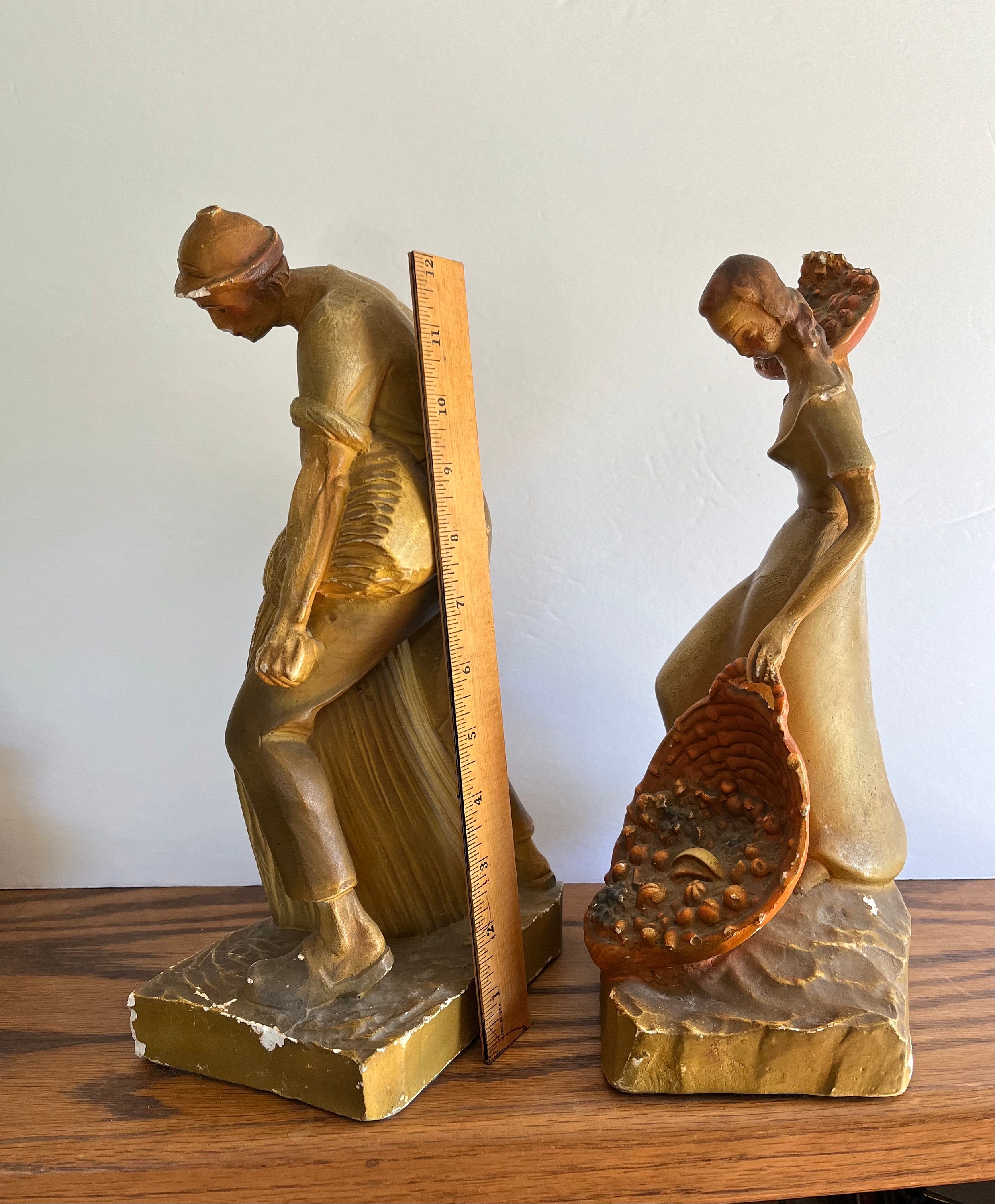 WPA Era Farm Worker Statues Chalkware Harvest Figure Art Deco Man