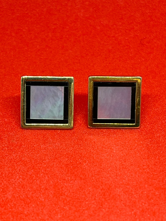 Onyx framed mother of pearl square cufflinks - image 2