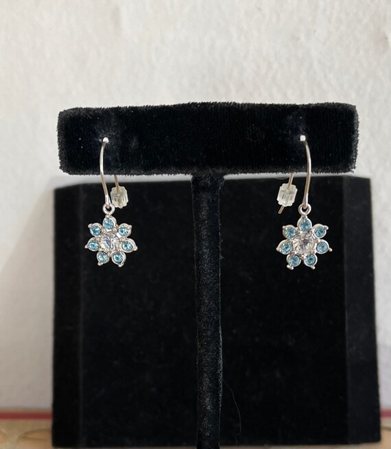 Blue Topaz & CZ earrings AVON sterling flower ear… - image 2