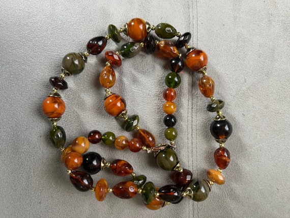 Vtg imitation art glass necklace 30” beautiful au… - image 3