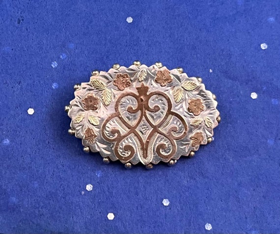 Antique 1880s English Sterling and gold brooch by… - image 1
