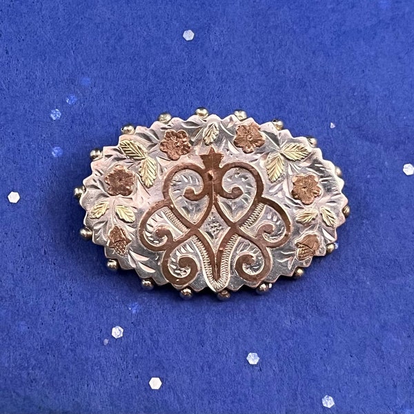 Antique 1880s English Sterling and gold brooch by Arthur Johnson Smith