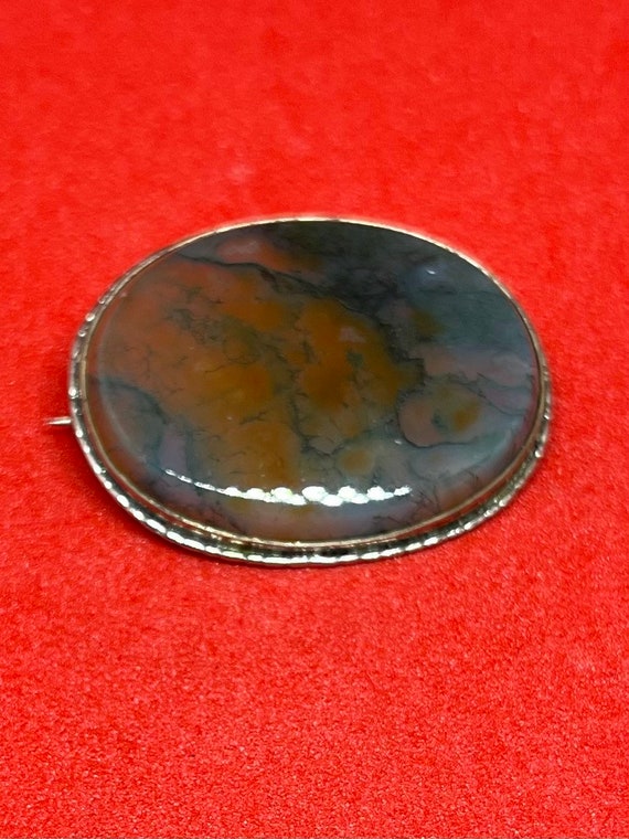 Moss Agate & sterling silver Shiptonia brooch Ship