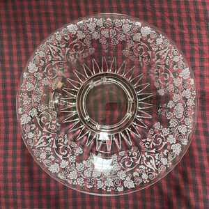 Vtg Floral Viking Glass PRELUDE Etched Centerpiece Bowl 11.75” diameter
