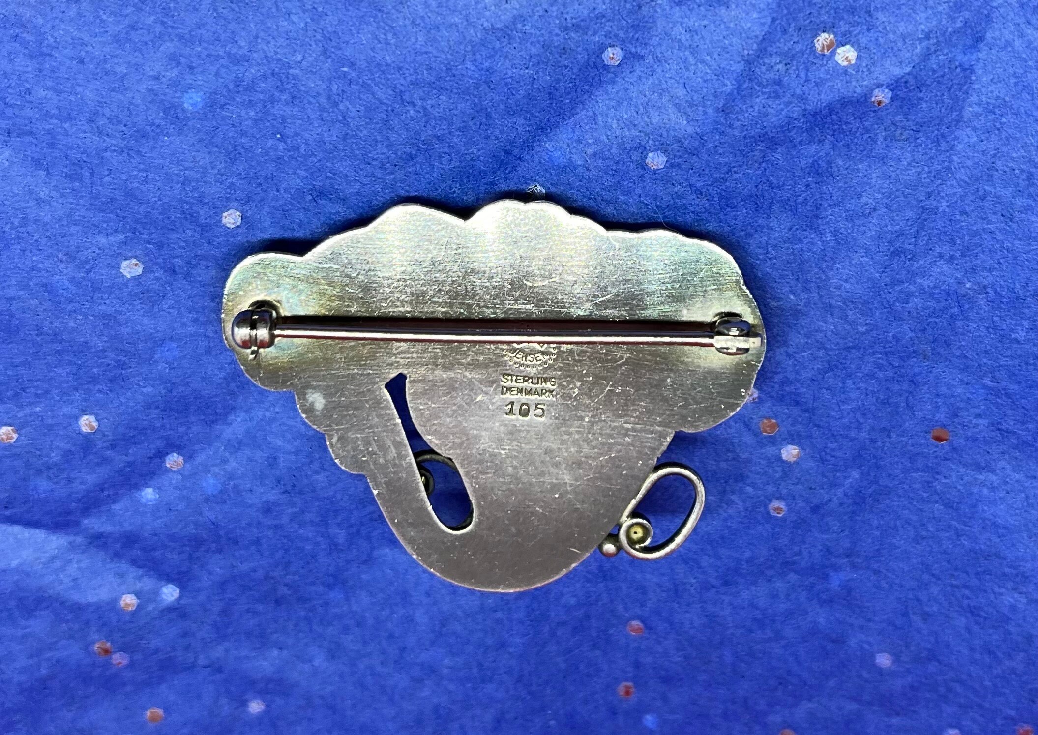 Broche GEORG JENSEN Vintage En Argent Sterling #105 Avec Ambre - Danemark/Japon