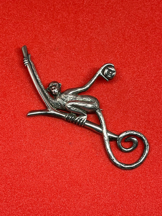 Vtg Jezlaine sterling silver monkey brooch monkey 