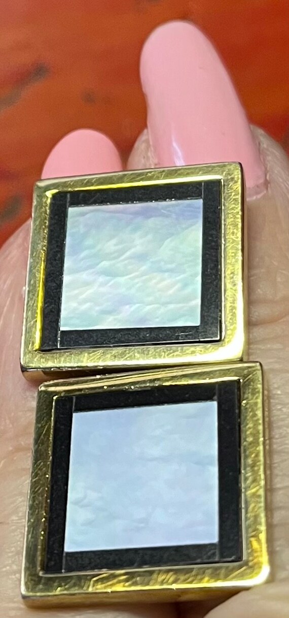 Onyx framed mother of pearl square cufflinks - image 6