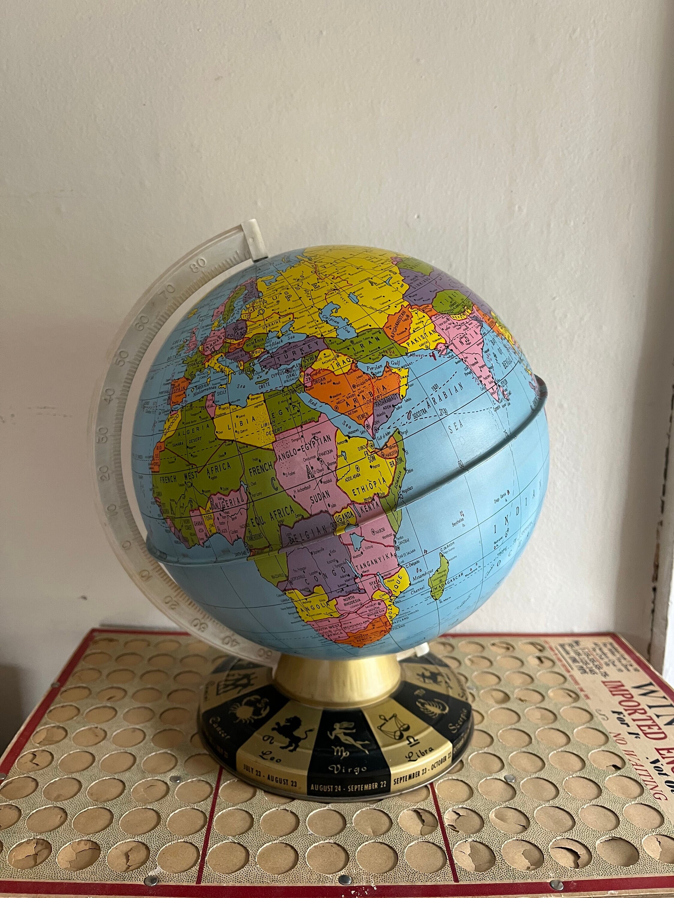 Vtg Ohio Art Co. Litho-metal Zodiac World Globe - Etsy