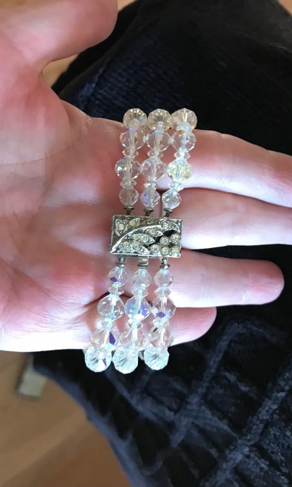 Vtg 3 Strand AB Crystal bracelet - image 1