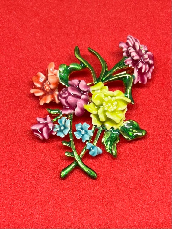 Bob Mackey enamel bouquet brooch signed colorful … - image 3