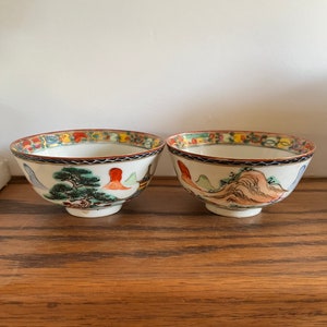 2 Y.T. rice bowls Yuet Tung co. Mid century hand enameled Hong Kong
