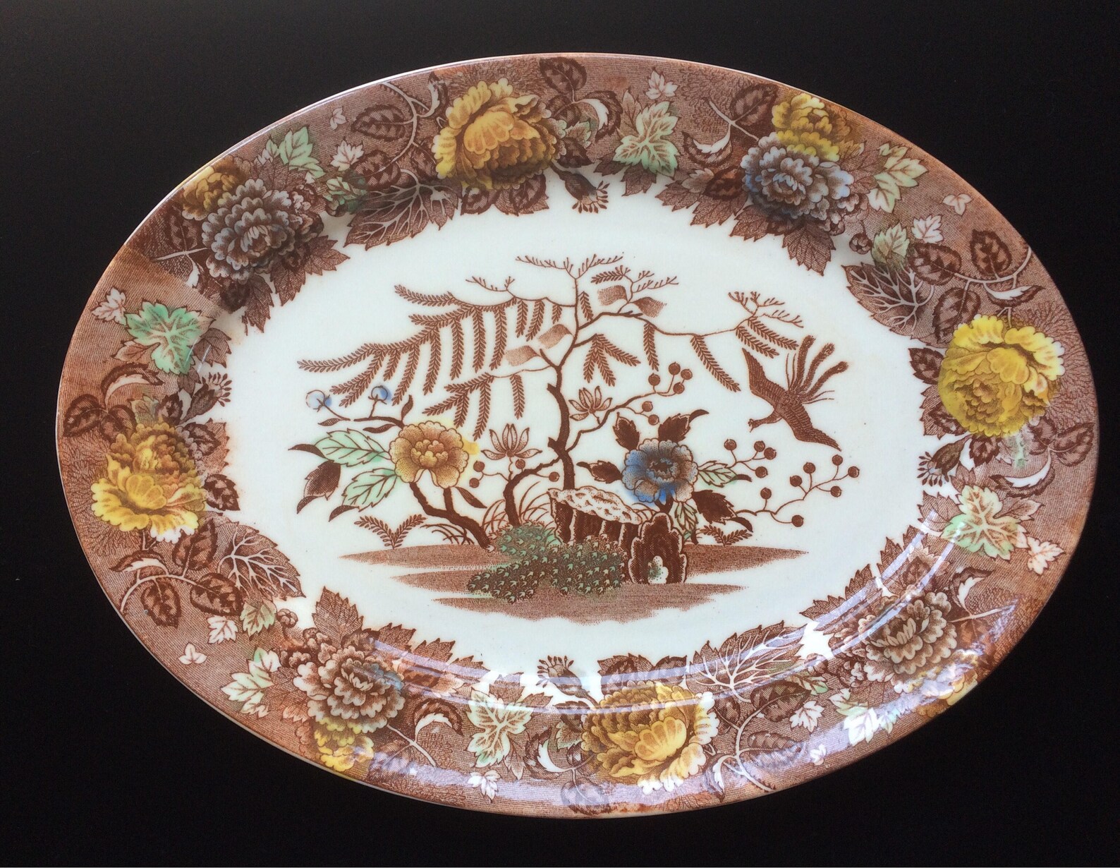 12 Platter Phoenix and Floral Design in Brown | Etsy