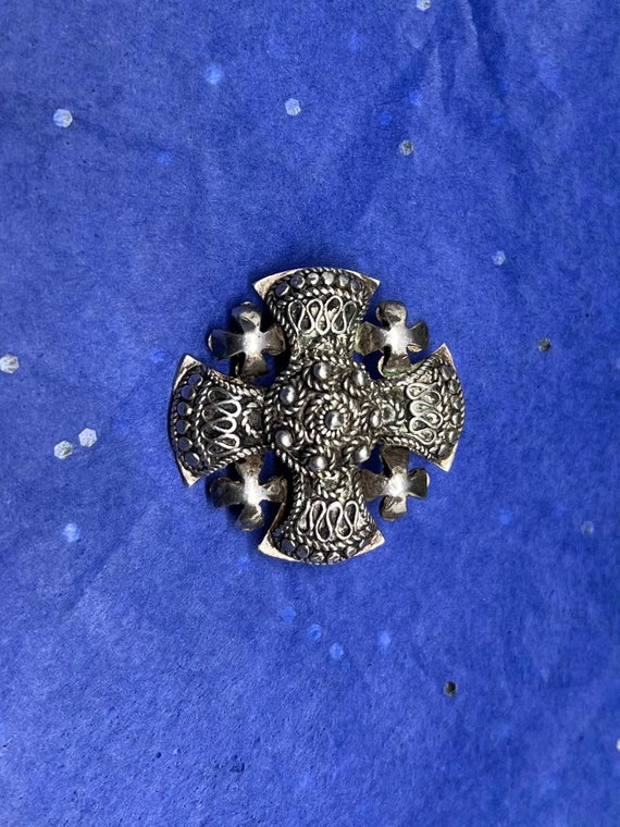 Vtg Jerusalem Cross Brooch 935 Silver