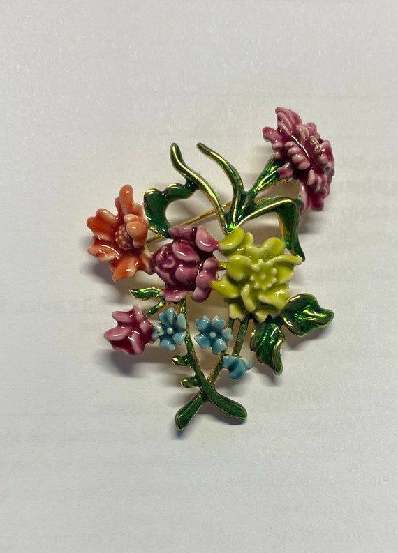 Bob Mackey enamel bouquet brooch signed colorful … - image 10