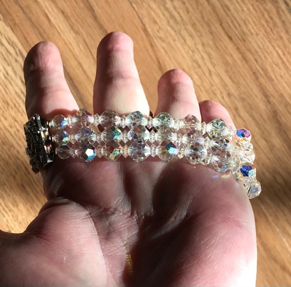 Vtg 3 Strand AB Crystal bracelet - image 5