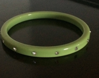 Green Bangle bracelet with embedded rhinestones