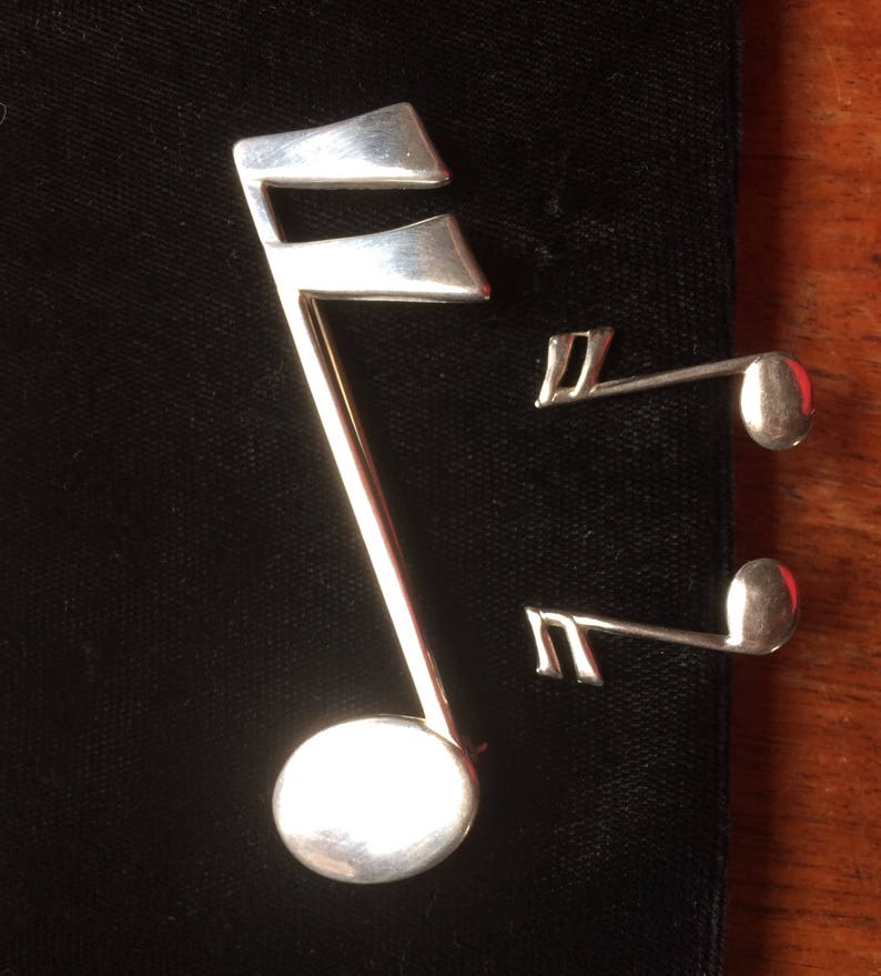 Sterling Silver Sixteenth Music Note Brooch and Earrings Lang Etsy
