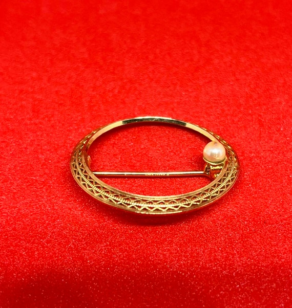 Vtg Delicate design 12k gold plated and pearl cir… - image 3