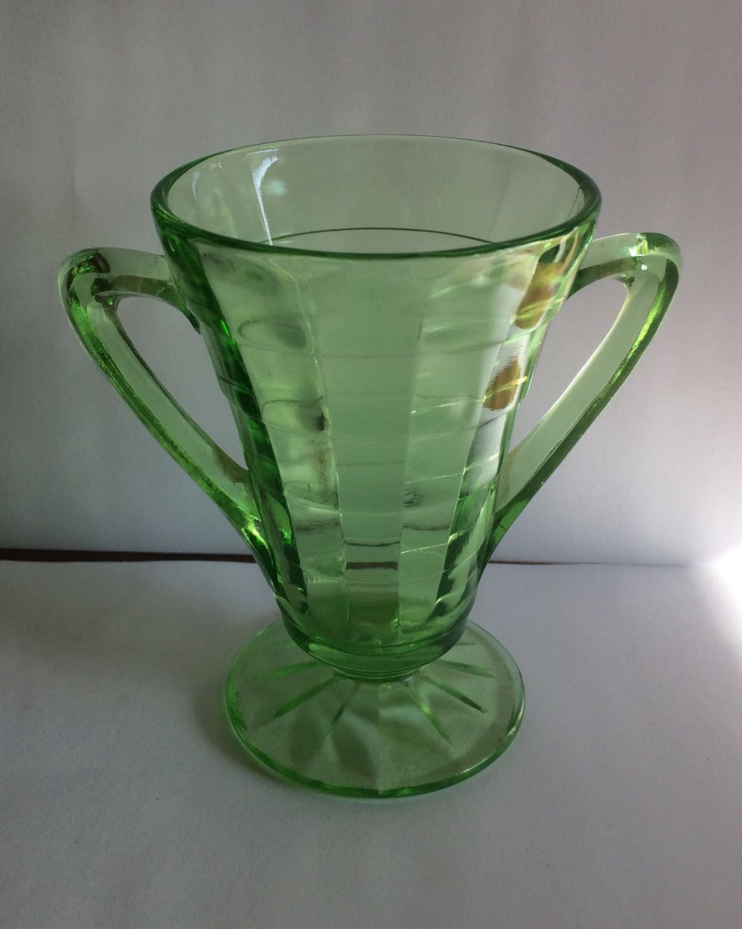 Anchor Hocking Green Block Optic Depression Glass Open Sugar Bowl Etsy
