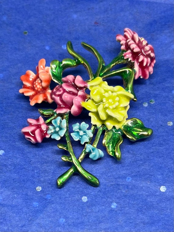 Bob Mackey enamel bouquet brooch signed colorful … - image 5