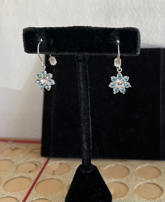 Blue Topaz & CZ earrings AVON sterling flower ear… - image 4