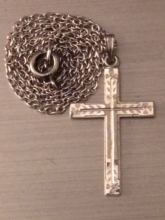 Mid century sterling cross on chain necklace