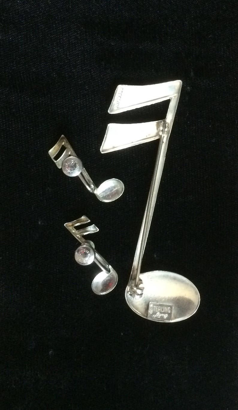 Sterling Silver Sixteenth Music Note Brooch and Earrings Lang Etsy
