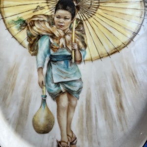 Mid century Vietnamese woman handpainted china plaque by Laraque image 3