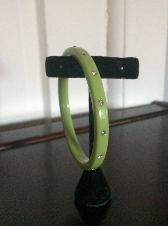 Green Bangle bracelet with embedded rhinestones - image 2