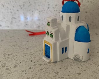 Handmade blue dome Church of Santorini Christmas Tree Ornament (big)