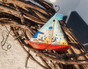 Handmade Santorini Boat Christmas Tree Ornament