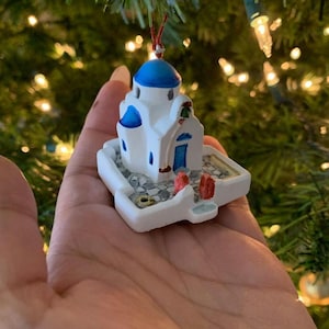 Handmade Santorini Church Miniature | Christmas Tree Ornament