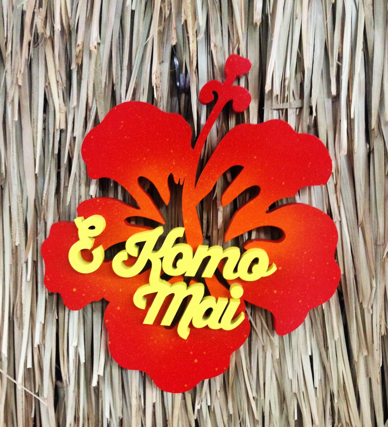 E Komo Mai Hibiscus Wood Sign | Etsy