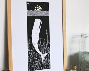 Moby Dick Print // Whale Art // Herman Melville // Boekposter // Dark Academia Decor // Boekposter // Literair geschenk // Bibliotheekkunst