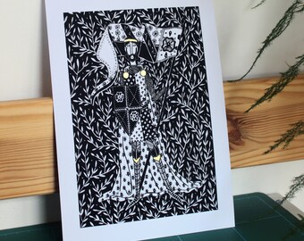 Knight of King Arthur Print, Medieval Art, Gold Ink
