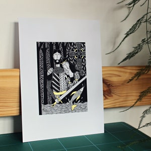 LIMITED EDITION Inktober Folktale Illustration - A5 artist print, with handpainted liquid gold elements.
