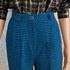 Vintage Plaid Wool Pants: 80s High Waisted Lurex Trousers