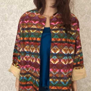 Vintage 60s Barkcloth Duster Jacket: Handmade Mid Century Blazer, Plus Size XL