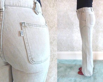 Vintage Levi's Bell Bottom Jeans: 70s Faded Green Denim, 29" Waist