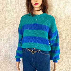 Vintage 80s Striped Sweater | Pull Over Knit Jumper | Andrew St. John | Thick Stripe Knit