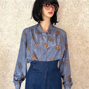Vintage 70s Paisley Print Blouse: Shiny Disco Shirt