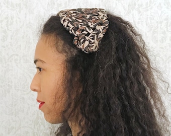 Vintage 60s Braided Animal Print Fascinator: Satin Headband Hat