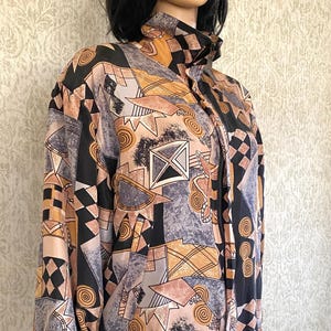 Vintage 90s Silk Bomber Jacket: Abstract Print Y2K Coat
