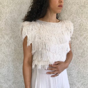 Vintage Fringe Dress White Tassel Dress Alternative Wedding Dress Avant Garde Bridal Fringe Tier Romantic Knit White Dress