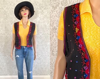 Vintage Embroidered Vest | ANOKHI Sequin Studded Jewel Waistcoat | Cropped Ethnic Coat | Vtg Sleeveless Jacket