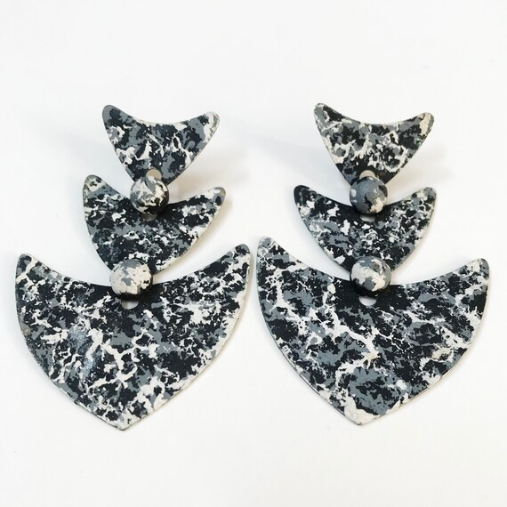 Vintage Marbled Dangle Earrings: 80s Geometric Ti… - image 2