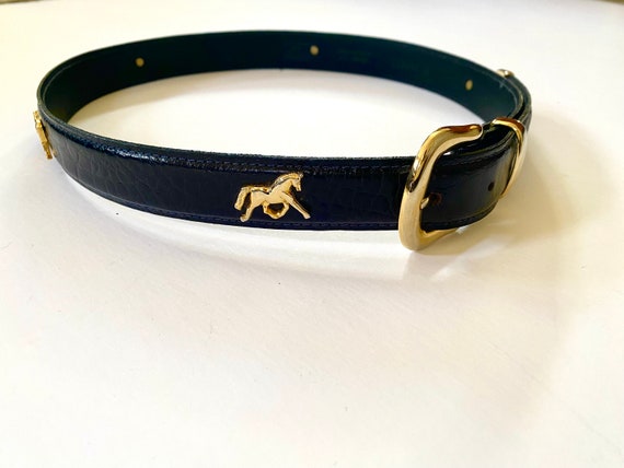 Vintage Horse Belt | Black Leather Brass Novelty … - image 2