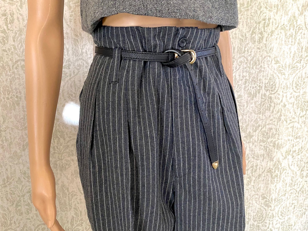 Vintage Extra High Waisted Trousers | Pinstripe Tapered Leg Dress Pants ...