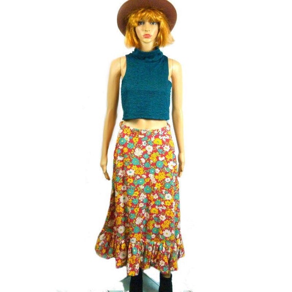 Vtg Floral Ruffle Skirt | Hippie Festival Clothin… - image 1